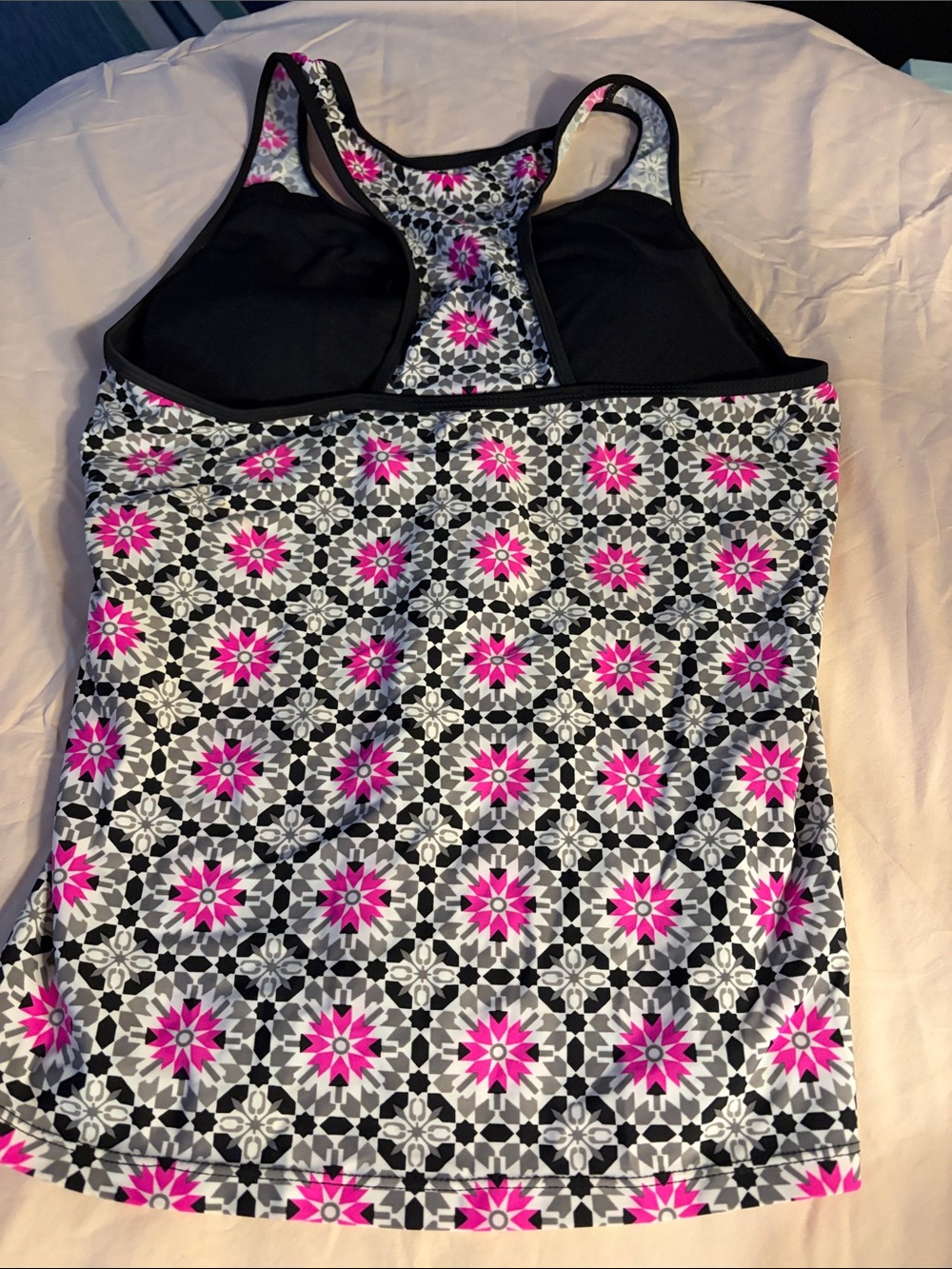 Pink & Black Floral Geometric Tankini Top - Picture 4 of 5